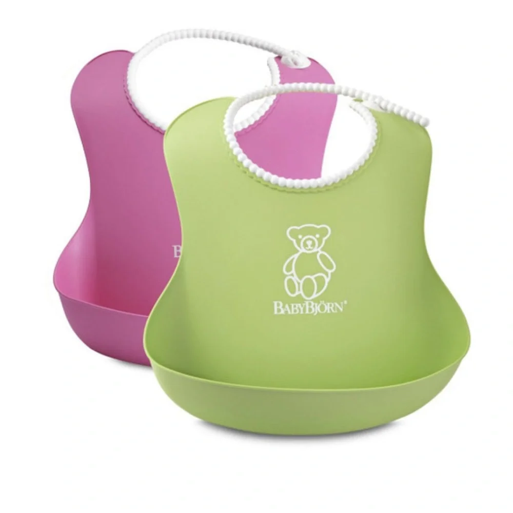 Baby Bjorn Pink and Green Soft Bib Set of 2